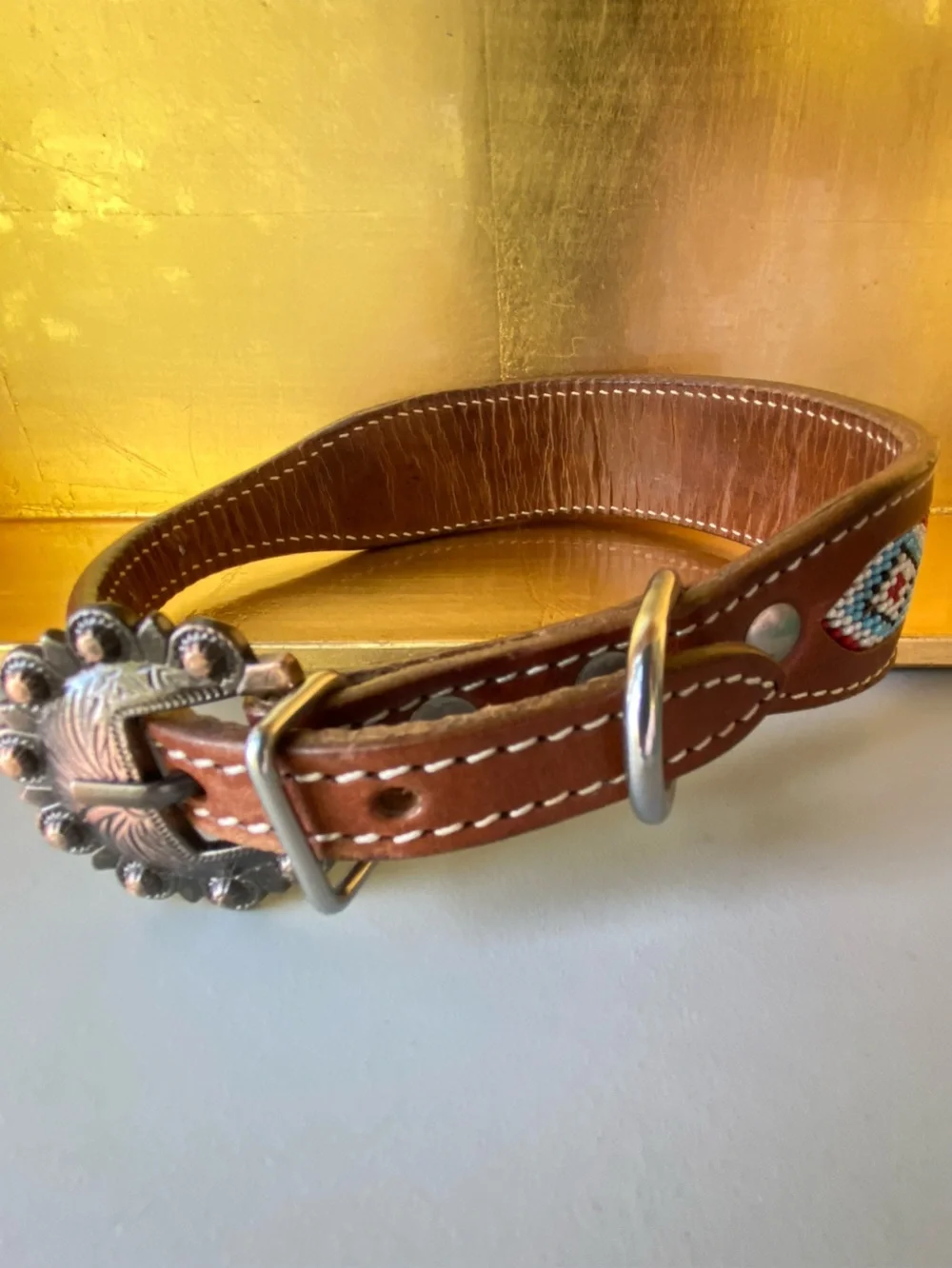 Stunning Beaded Leather Dog Collar by Showman Couture. Size M. NWOT.